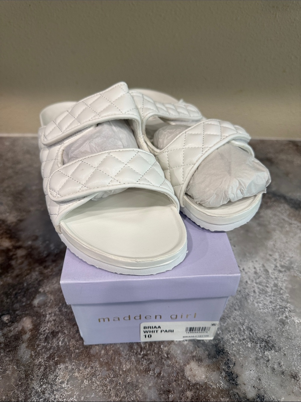 Madden Girl White Quilted Slide Sandals